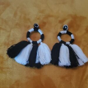 Sassy Jones Black and White Tassel Pierced Earrings